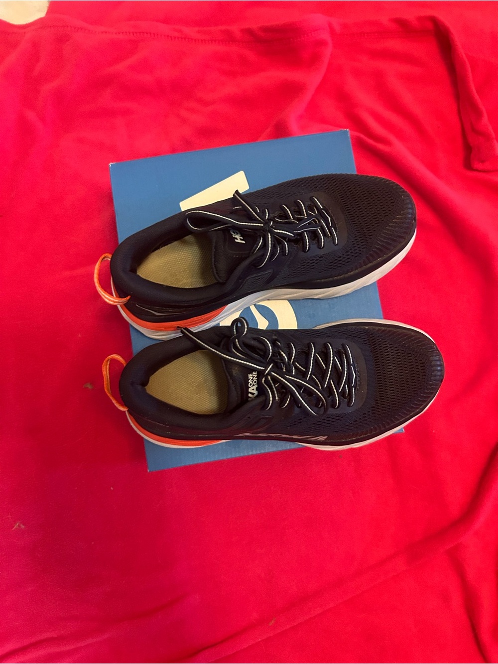 Hoka women’s Bondi 7 Black with White and Orange Running Shoes - Picture 2 of 4